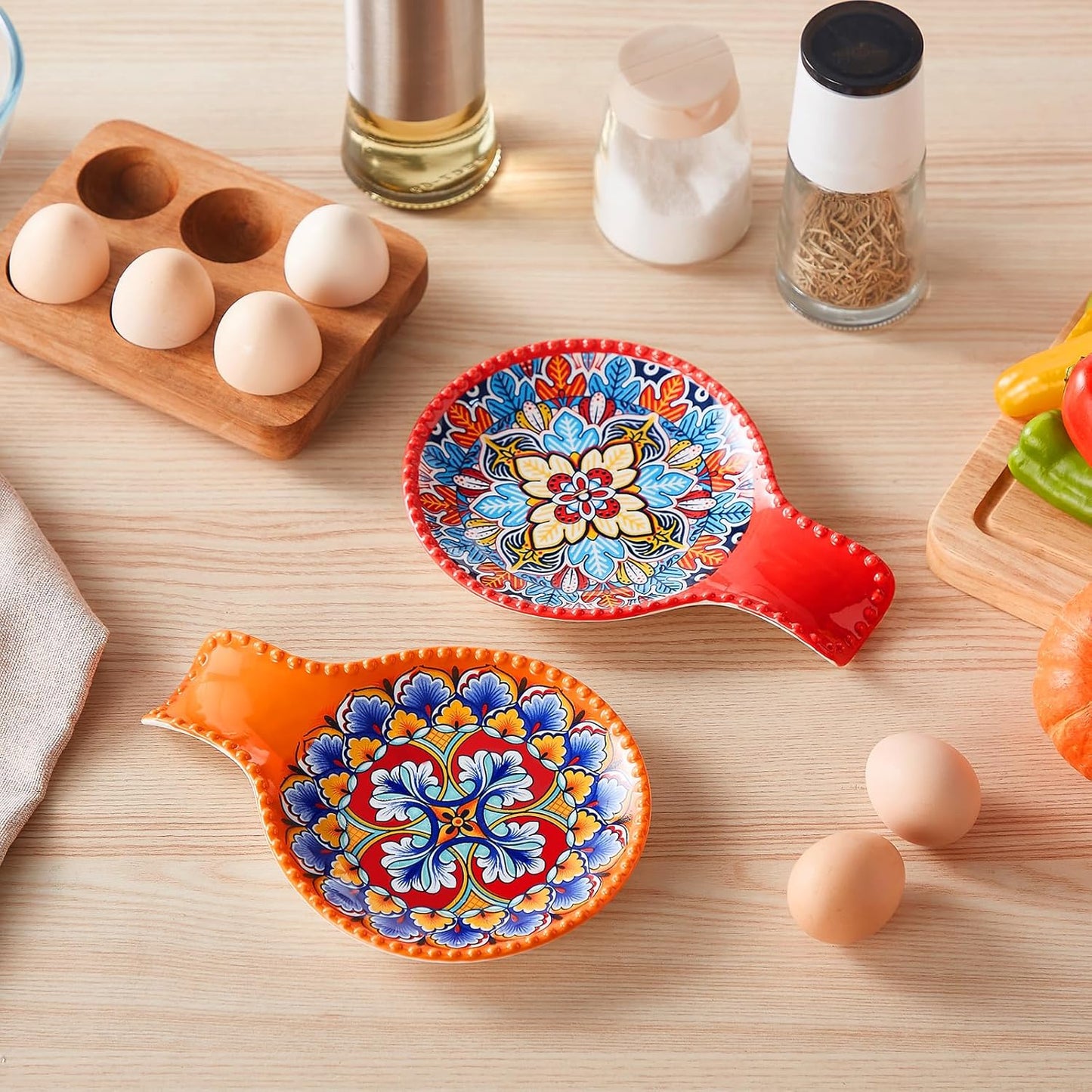 vancasso Ceramic Spoon Rest Sets of 2 for Stove Top, 7.7 Inch Cooking Spoon Holder for Kitchen Counter Decor, Spoon Holder for Coffee Spoon Rest, Spoon Cradle, Spatula, Spoons or Tongs, Light