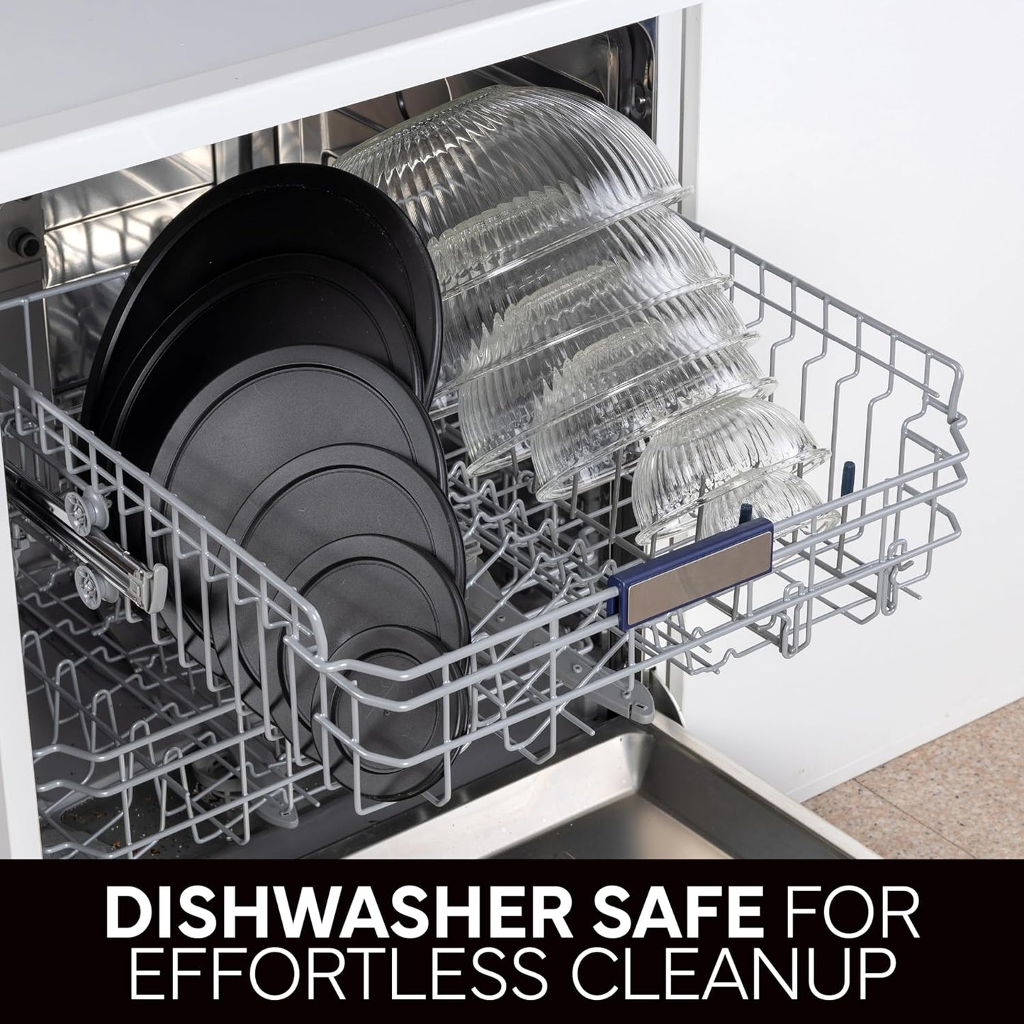 COOK WITH COLOR 12 Pc Glass Mixing Bowl Set with Lids – Borosilicate Glass Nesting Bowls for Cooking, Baking and Meal Prep, Fluted Black