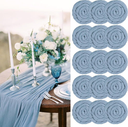 15 Packs Cheesecloth Table Runner Dusty Blue,10 Ft Blue Rustic Gauze Boho Wedding Table Runner Decoration,Wedding Table Decor Table Cloth for Wedding Party Bridal Shower Table,21.5x120in