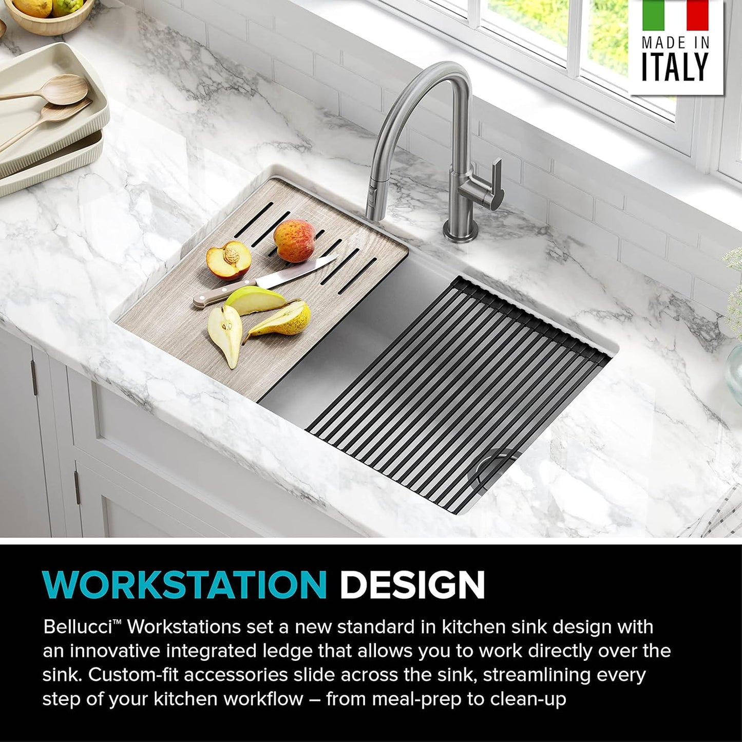 KRAUS Bellucci 30” in. Undermount Workstation Granite Kitchen Sink in White with Accessories, KGUW1-30WH