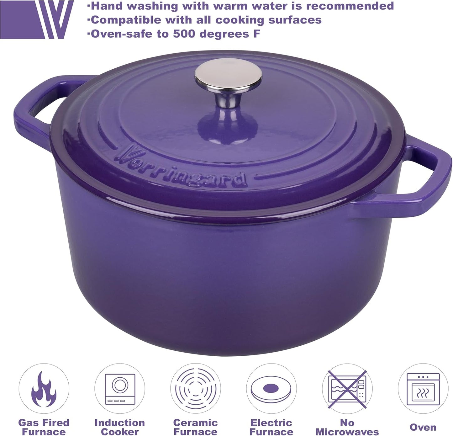 Enameled Cast Iron Dutch Oven Pot with Lid, for Bread Baking, Round Bread Oven- include Sourdough Bread Baking Supplies Set, 6QT, Purple