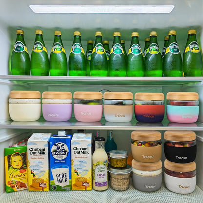 Tronco 24 oz Glass Container with Bamboo Lids, Food Storage Bowls for Soup, Stew & Overnight Oats, Meal Prep, Glass Lunch Bowl Container 100% Leak & Spill Proof, Airtight, BPA-Free- Ideal Gifts