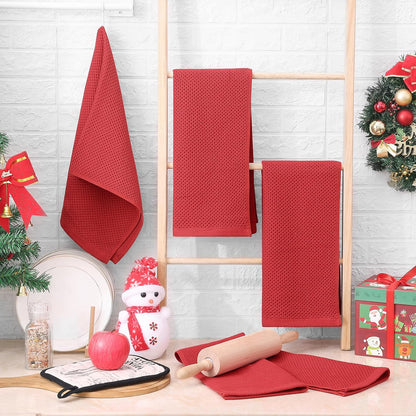 Homaxy 100% Cotton Waffle Weave Kitchen Dish Towels, Ultra Soft Absorbent Quick Drying Cleaning Towel, 13 x 28 Inches, 8-Pack, Brick Red