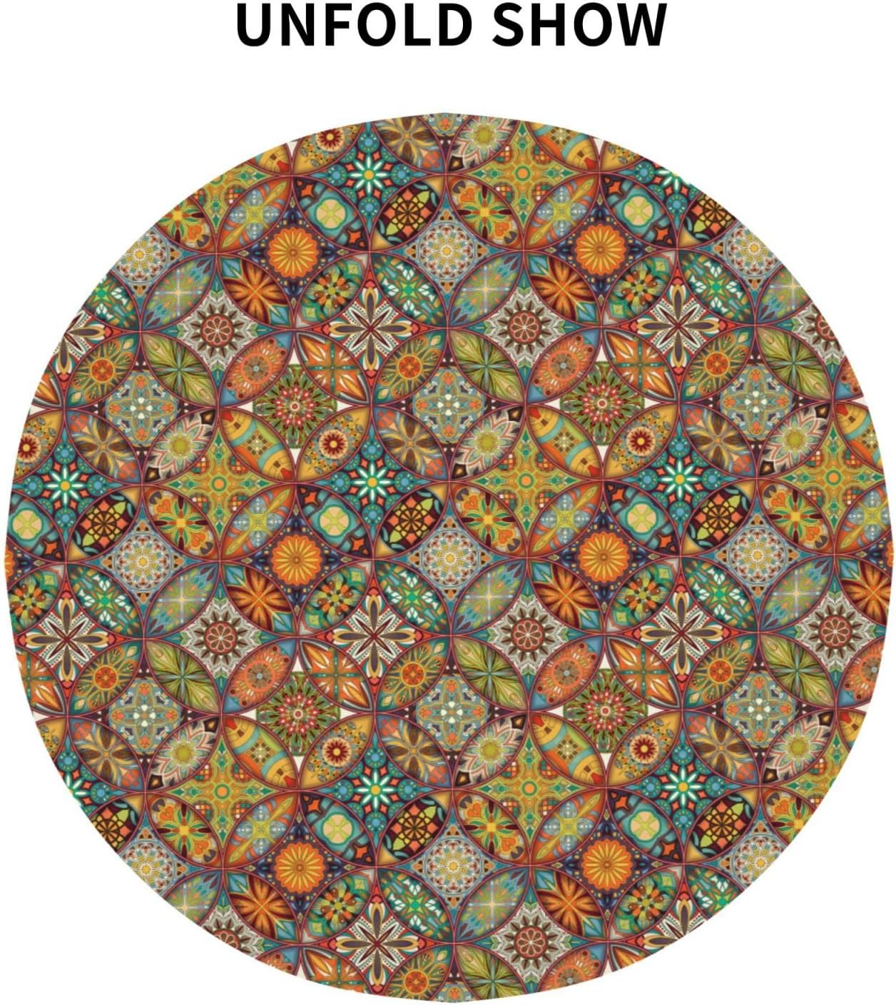 Mexican Ceramic Round Tablecloth, Colorful Talavera Tile Mandala Traditianal Boho Water Resisitant Wipeable Table Cover for Dining Kitchen Living Room Home Party Holiday Decor 36 inch Round