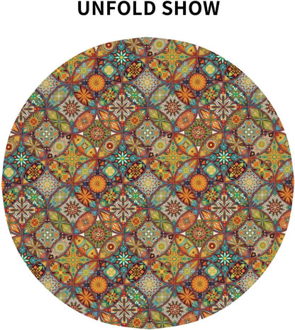 Mexican Ceramic Round Tablecloth, Colorful Talavera Tile Mandala Traditianal Boho Water Resisitant Wipeable Table Cover for Dining Kitchen Living Room Home Party Holiday Decor 36 inch Round