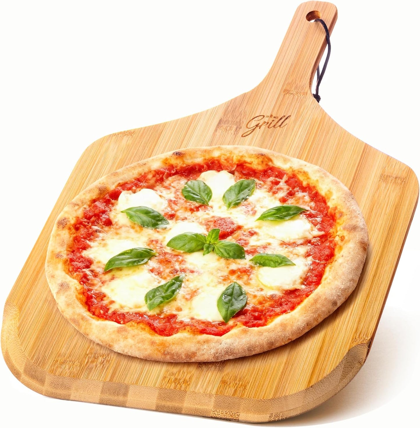 HANS GRILL Wooden Pizza Peel 12 Inch - Bamboo Wood Pizza Peel 12 Inch Paddle For Oven - Restaurant Grade Natural Bamboo Paddle, Multi-use Spatula - Large Wooden Board For Serving and Transferring