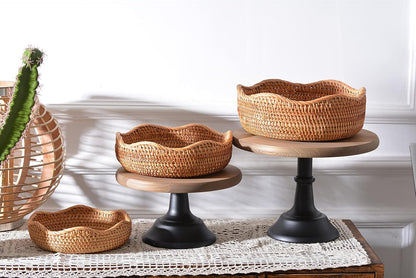 Rattan Bread Baskets Round Woven Fruit Bowls Key Holders Stackable for Storage, Snack, Fruit, Vegetable Natural Set of 3