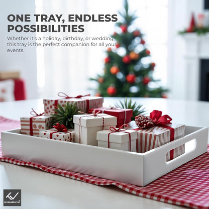 White Tray 15×10" with Cut Handles - Spill Proof Decorative Tray is an Ideal Countertop Organizer for Living Rooms, Ottoman Coffee Tables, Offices, Kitchens & Serving Guests