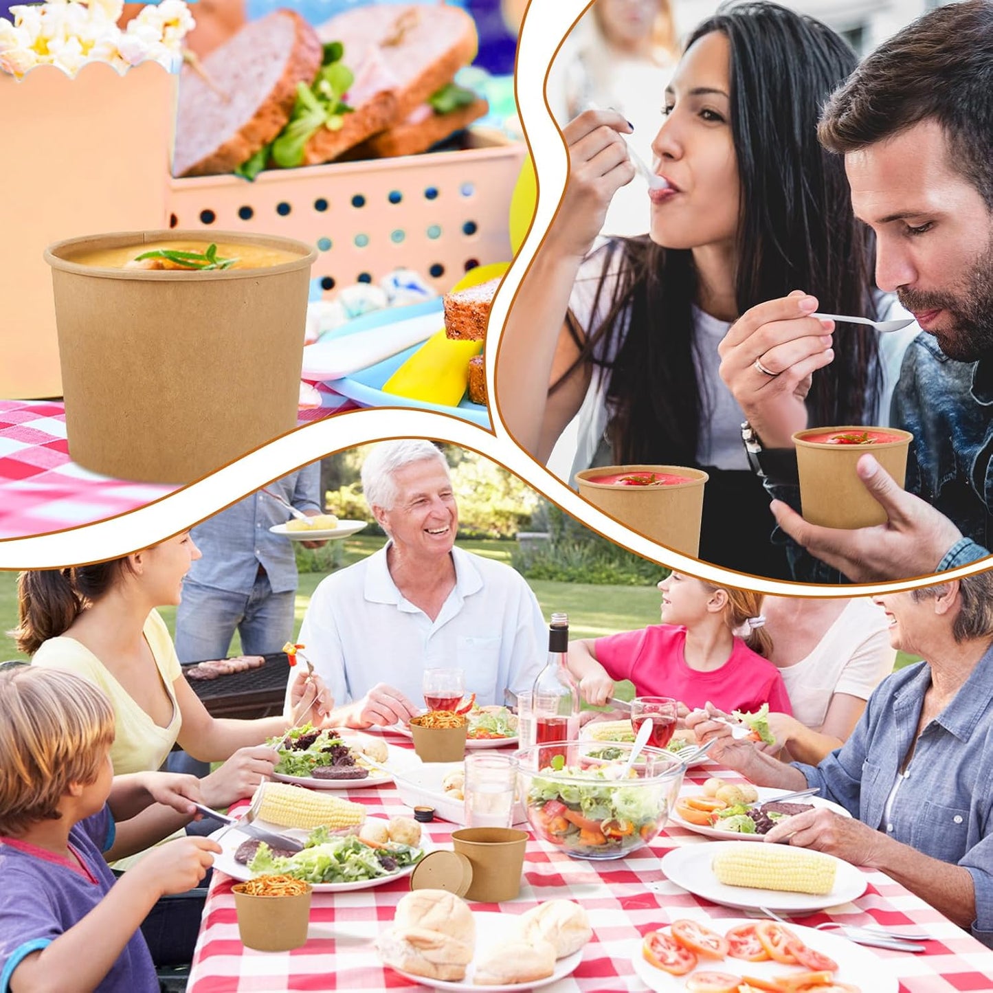 Sabary 50 Pack 8 oz Paper Soup Containers with Lid Disposable Kraft Soup Food Bowl Microwavable Food Storage Ice Cream Containers Nice for Restaurants (Brown)