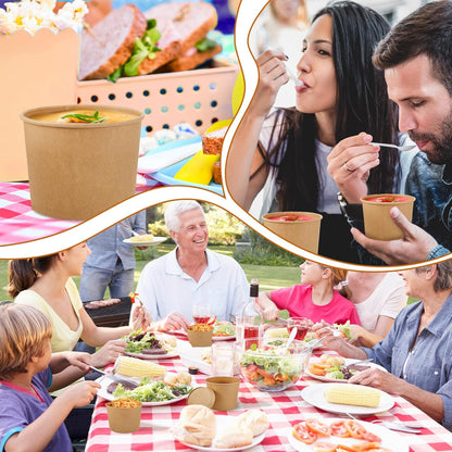 Sabary 50 Pack 8 oz Paper Soup Containers with Lid Disposable Kraft Soup Food Bowl Microwavable Food Storage Ice Cream Containers Nice for Restaurants (Brown)