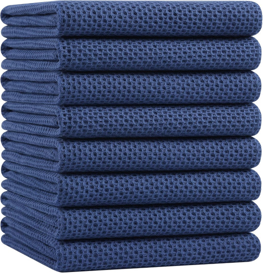 Homaxy 100% Cotton Waffle Weave Kitchen Dish Towels, Ultra Soft Absorbent Quick Drying Cleaning Towel, 20x28 Inches, 8-Pack, Navy Blue