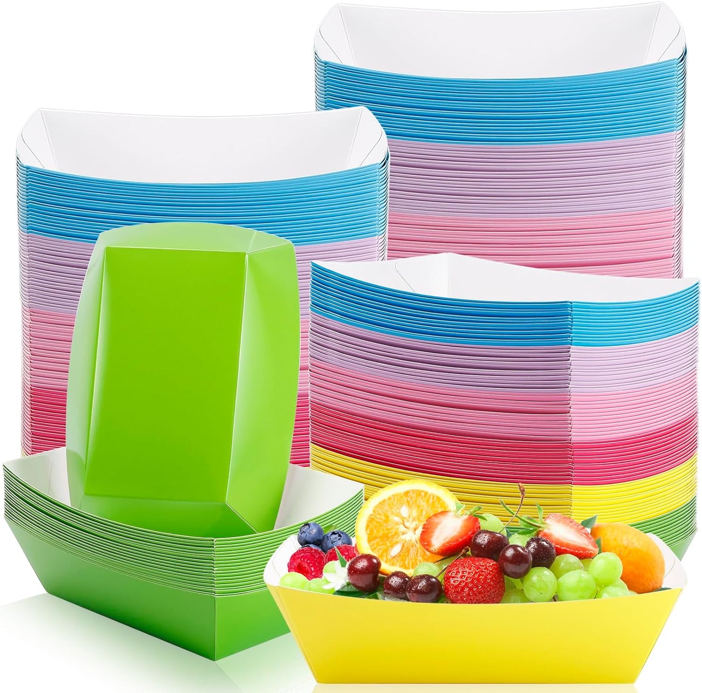120 Pack Colorful Paper Food Tray Boats, 2LB Disposable Paper Nacho Trays, Grease Resistant Hot Dog Trays, Colored Food Boats Serving Boat Tray for Nacho Hot Dog Fries BBQ Taco