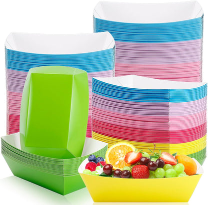 120 Pack Colorful Paper Food Tray Boats, 2LB Disposable Paper Nacho Trays, Grease Resistant Hot Dog Trays, Colored Food Boats Serving Boat Tray for Nacho Hot Dog Fries BBQ Taco
