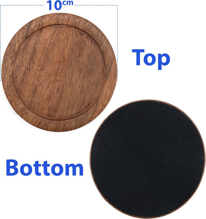 Wooden Coasters Set of 6 with Metal Holder – Round Natural Wood Drink Coasters for Hot & Cold Beverages – Non-Slip & Reusable Coasters for Coffee Table, Home, Office & Bar