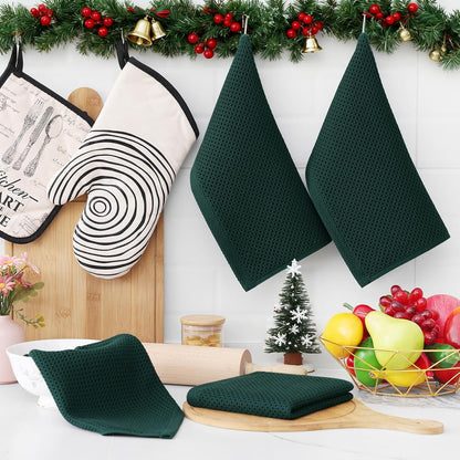 Homaxy 100% Cotton Waffle Weave Kitchen Dish Cloths, Ultra Soft Absorbent Quick Drying Dish Towels, 12 x 12 Inches, 12-Pack, Blackish Green