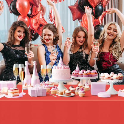 3 Pcs Red & Green & Gold Series Rectangle Tablecloth, 54x72" Solid Color Waterproof & Spillproof Disposable Plastic Table Cover, Durable Party Tablecloth for Dining, Buffet, Picnic, Outdoor Events