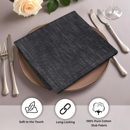 Urban Villa Cloth Napkins Set of 12 20x20 Inches 100% Cotton Napkins Cloth Washable Durable Reusable Absorbent Table Dinner Napkins Cloth for Hotel Lunch Restaurant Weddings Parties - Black Chambray