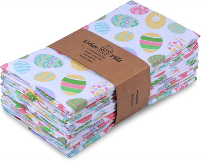 Urban Villa Easter Cloth Napkins Easter Eggs Print 100% Cotton Dinner Napkins Set of 12 (20x20 Inches) Highly Absorbent Soft Durable Washable Reuasble Ideal for Everyday Use Wedding Parties