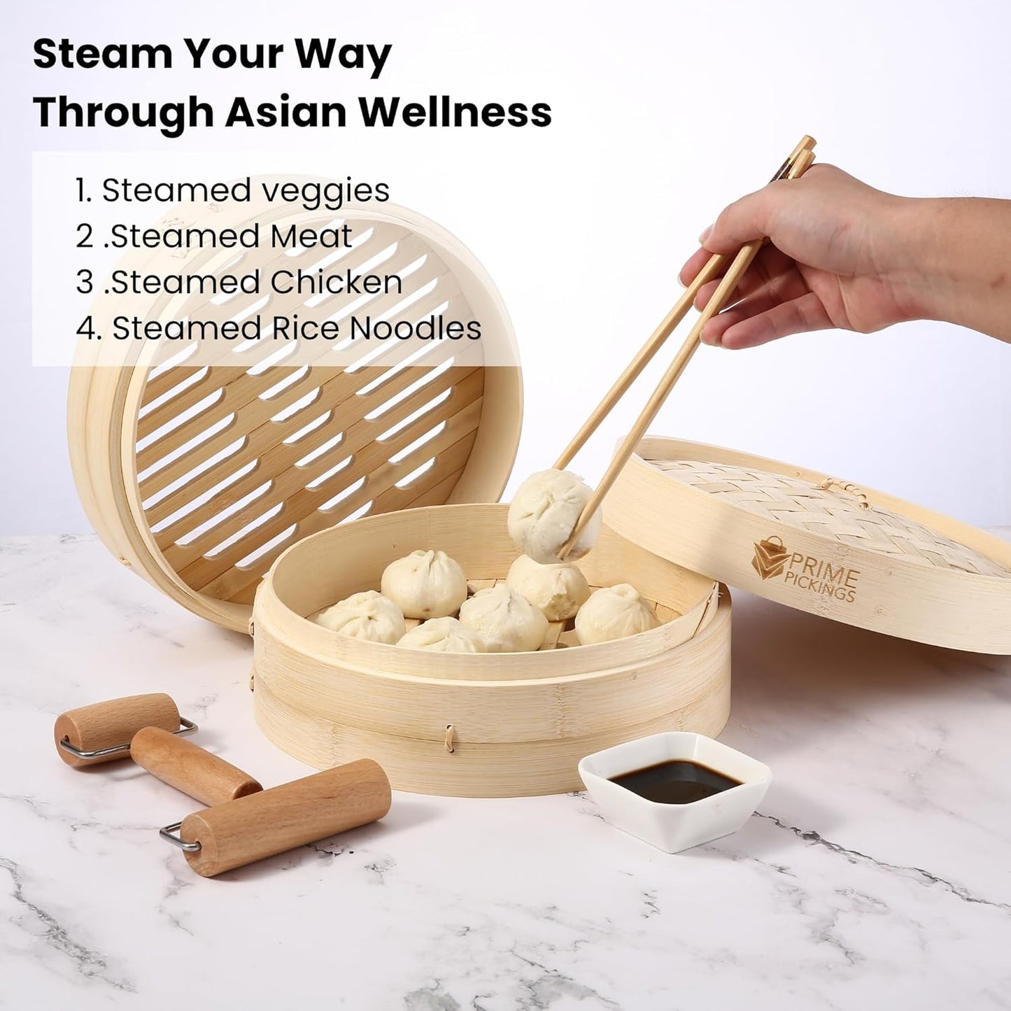 Bamboo Steamer Basket | 2-Tier Handmade Basket Dumpling Steamer Basket-Traditional Design bamboo steamer for Cooking Dumpling Bao Bun, Rice Potsticker Steaming Chinese Asian Food & Vegetables