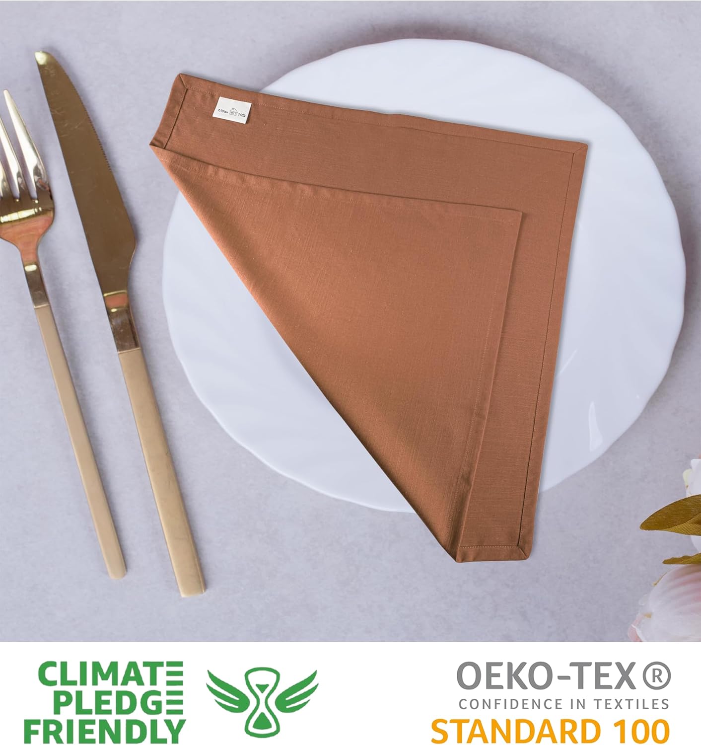 Urban Villa Cloth Napkins Set of 12 20x20 Inches 100% Cotton Napkins Cloth Washable Durable Reusable Absorbent Table Dinner Napkins Cloth for Thanksgiving Hotel Lunch Restaurant Parties – Rust Slub