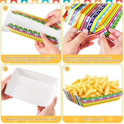 50 Pcs Mexican Taco Trays, Paper Food Trays, Mexican Nacho Tray,Disposable Food Tray, Disposable Serving Boats for Hot Dog Taco Cinco De Mayo Birthday Party Supplies