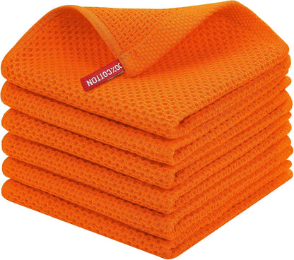 Homaxy 100% Cotton Waffle Weave Kitchen Dish Cloths, Ultra Soft Absorbent Quick Drying Dish Towels, 12 x 12 Inches, 6-Pack, Orange