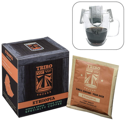 Tribo Coffee Single-Serve Portable Pour Over Drip Coffee - Ethiopia - 10 Servings (Light Roast)