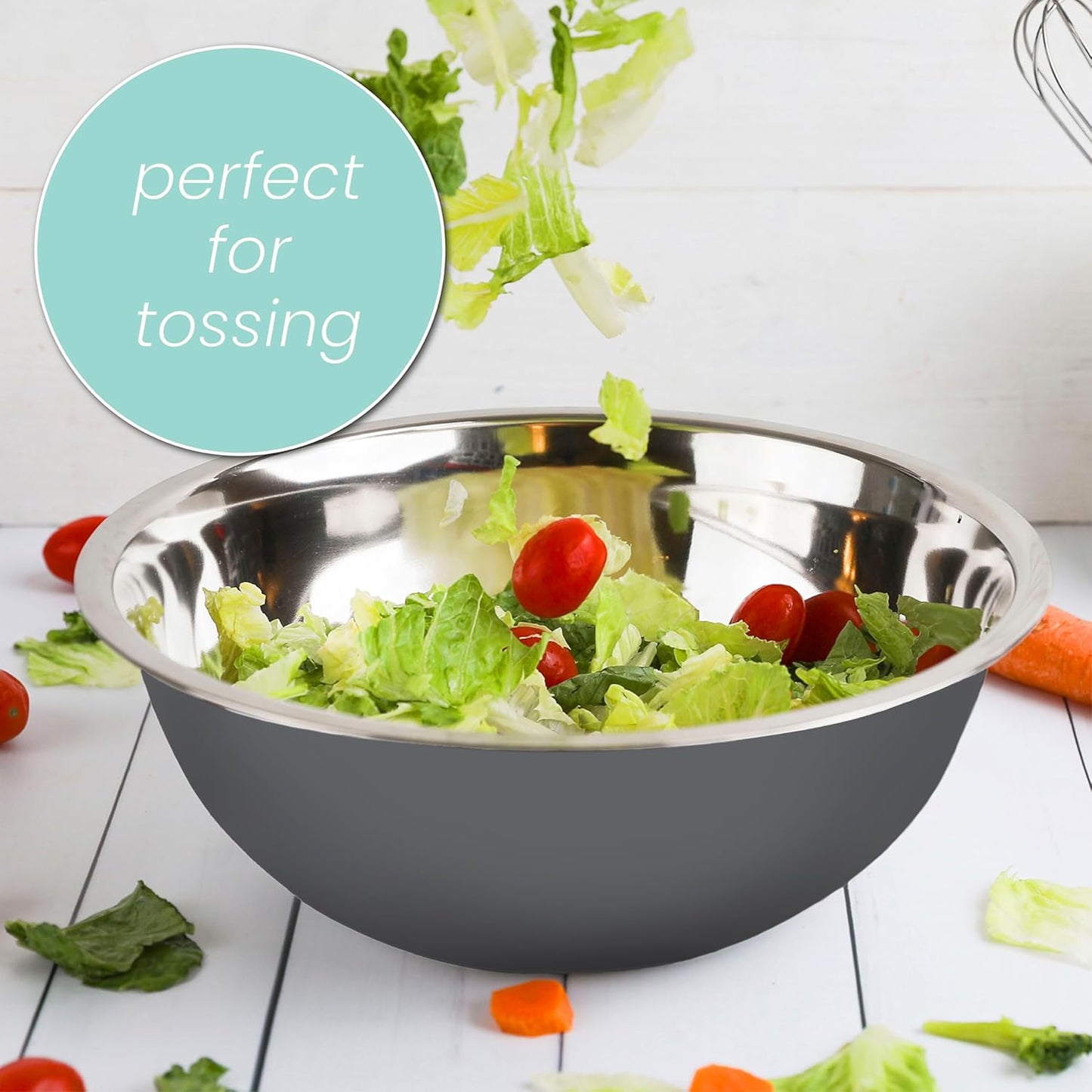 WHYSKO Meal Prep Stainless Steel Mixing Bowls Set, Home, Refrigerator, and Kitchen Food Storage Organizers | Ecofriendly, Reusable, Heavy Duty (Gray)