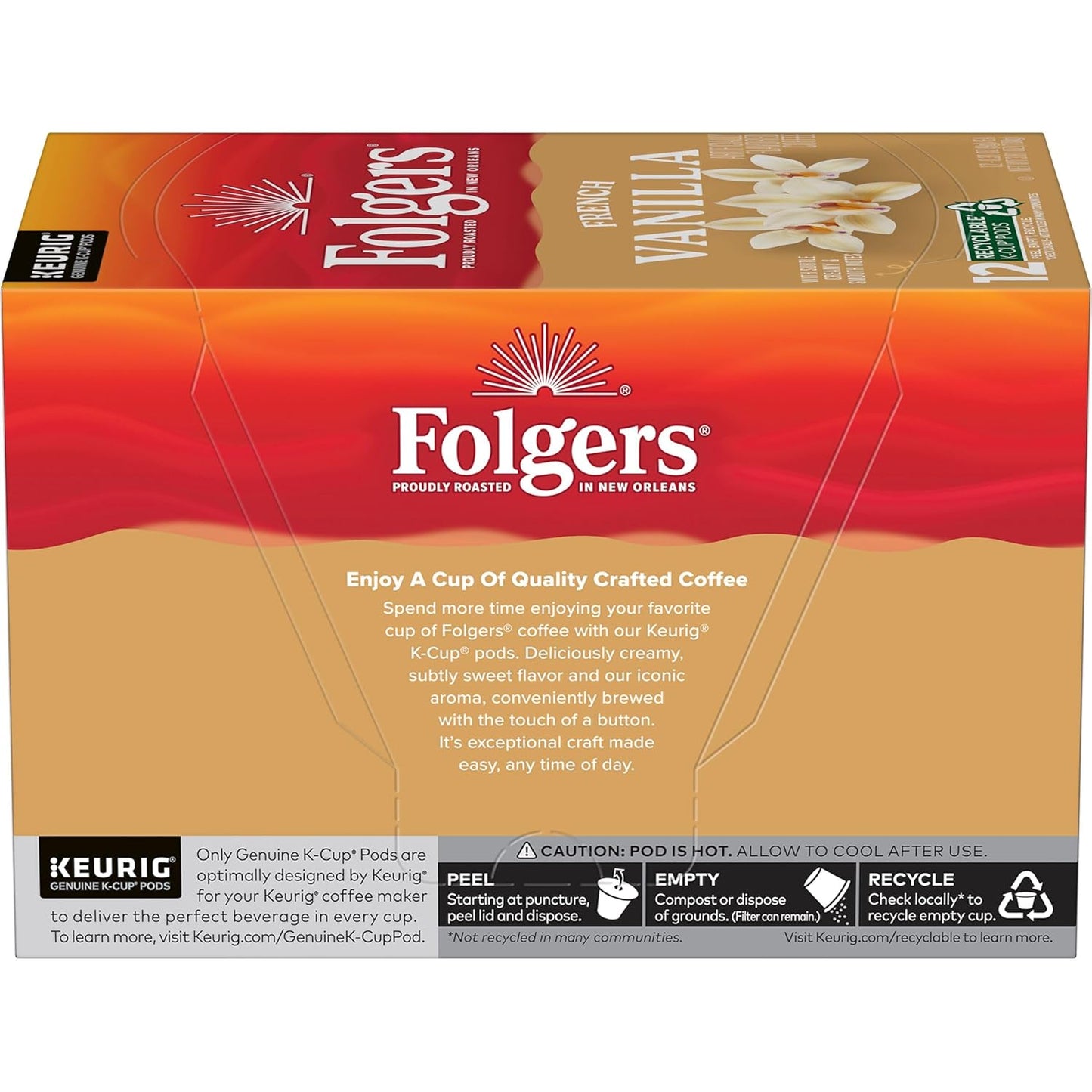 Folgers French Vanilla Flavored Coffee, 12 Keurig K-Cup Pods