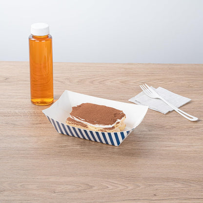 Restaurantware Bio Tek 1 Pound Food Boats 200 Disposable Paper Food Trays - Heavy-Duty Greaseproof Striped Paper Food Boats For Snacks Appetizers Or Treats Use At Parties Or Carnivals