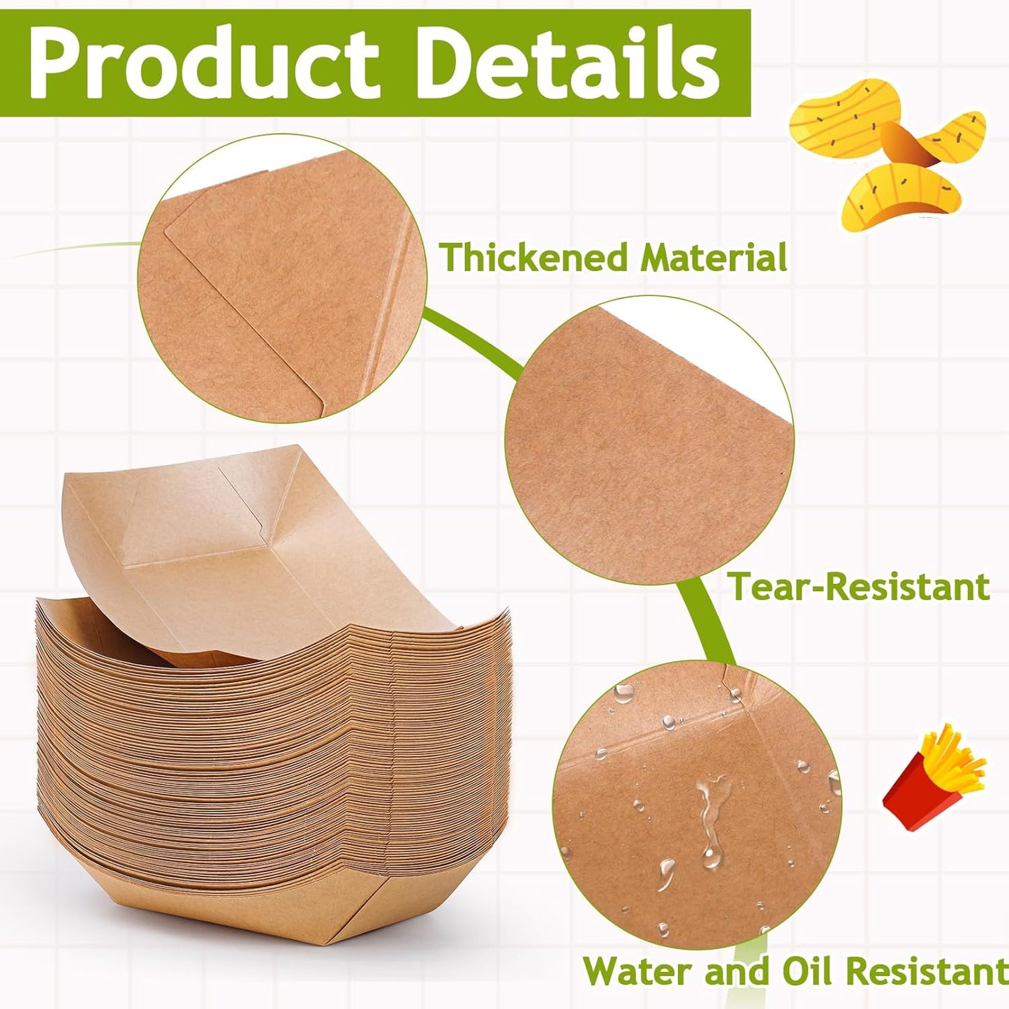 250 Pack Medium Paper Food Boats, 1lb Disposable Brown Kraft Paper Food Trays, Heavy Duty Serving Basket, Disposable Serving Boats for Party Snacks, Nachos, French Fries, Tacos, Popcorn