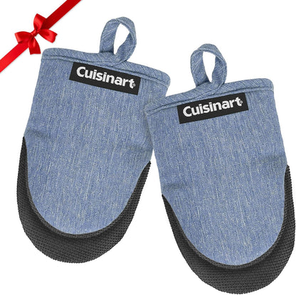 Cuisinart Mini Oven Mitts – 5.5” x 7” Heat-Resistant Kitchen Mitts for Oven with Non-Slip Neoprene Palm, Cotton Filling, and Fabric Loop – Durable Oven Mitt Set for Cooking & Baking (Indigo)
