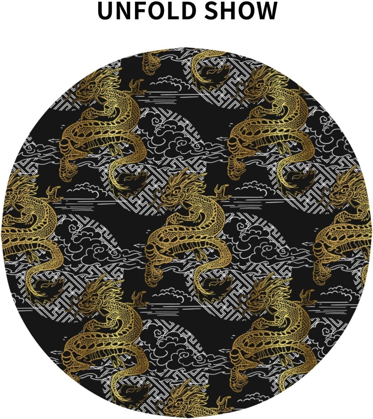 Japanese Tablecloth Round, Black Traditional Zodiac Dragon Vintage Asian Style Oriental Water Resisitant Table Cover for Dining Kitchen Living Room Home Party Holiday Decor 36 inch Round
