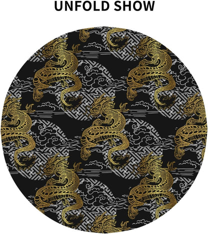 Japanese Tablecloth Round, Black Traditional Zodiac Dragon Vintage Asian Style Oriental Water Resisitant Table Cover for Dining Kitchen Living Room Home Party Holiday Decor 36 inch Round