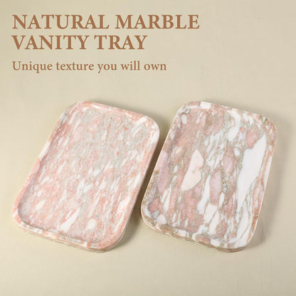 Marble Vanity Tray, Marble Bathroom Tray Countertop, Decorative Tray for Dresser, Rosso Red Stone Serving Trays for Kitchen, Perfume, Jewelry Candle Holder, Catch All