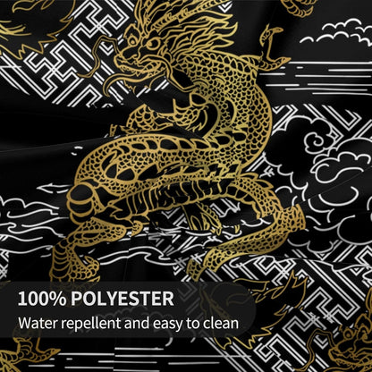 Japanese Tablecloth Round, Black Traditional Zodiac Dragon Vintage Asian Style Oriental Water Resisitant Table Cover for Dining Kitchen Living Room Home Party Holiday Decor 36 inch Round