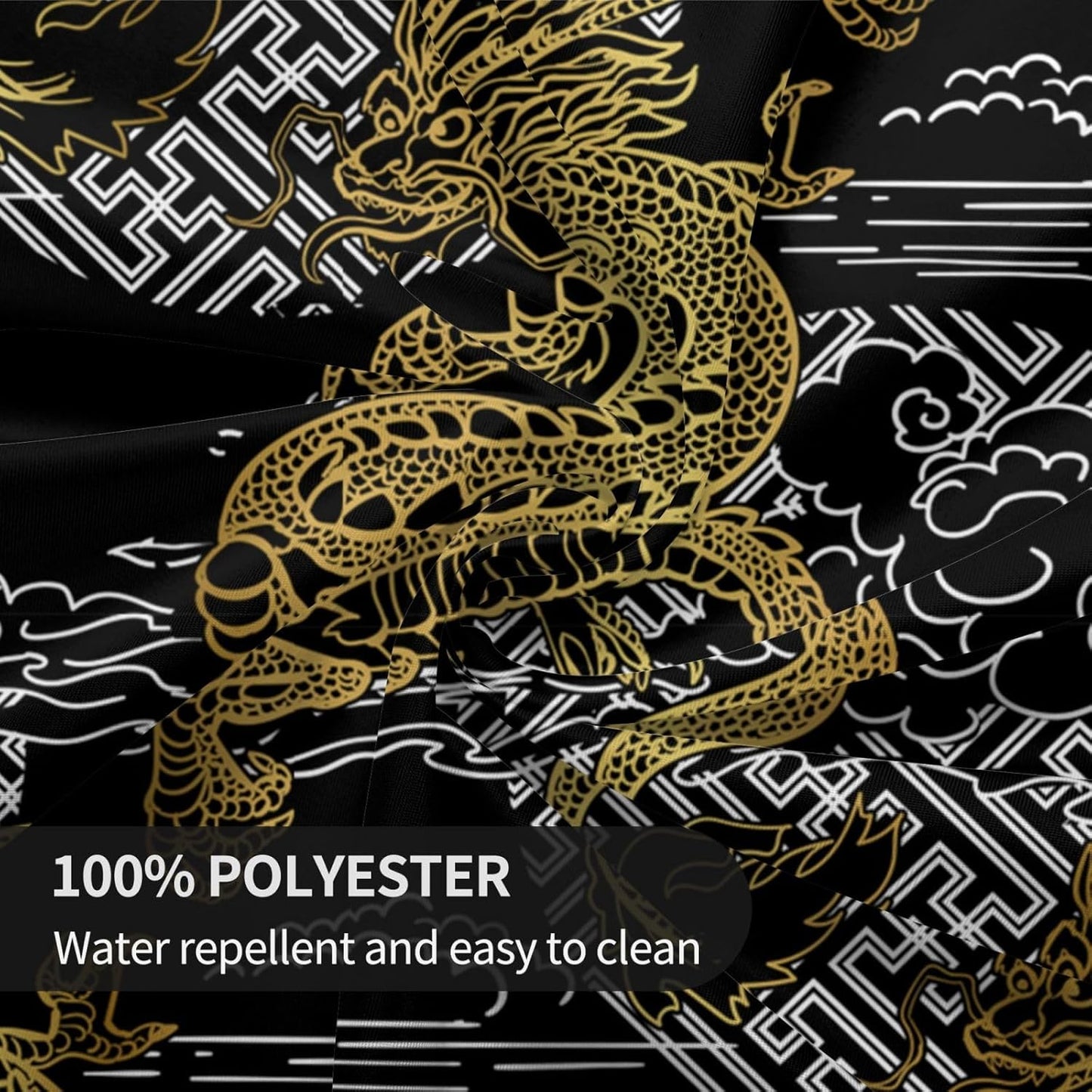 Japanese Tablecloth Round, Black Traditional Zodiac Dragon Vintage Asian Style Oriental Water Resisitant Table Cover for Dining Kitchen Living Room Home Party Holiday Decor 60 inch Round