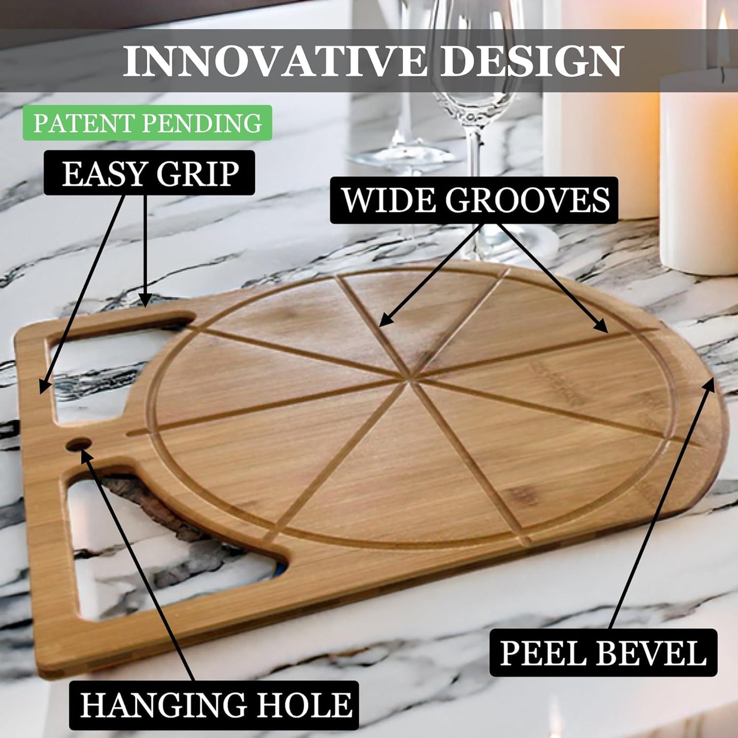 2-in-1 Wooden Pizza Peel & Bamboo Cutting Board | Dual Grip Pizza Paddle Board for Baking, Pizza Spatula & Large Cutting Board for Pizza | Pizza Turning Peel for Baking Accessories, 17" X 13.5"'