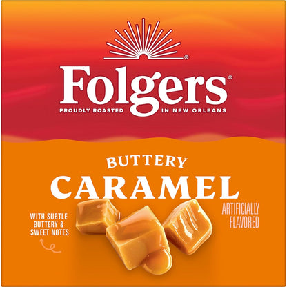 Folgers Buttery Caramel Artificially Flavored Coffee, Keurig K-Cup Pods, 10 Count Box (Pack of 6)