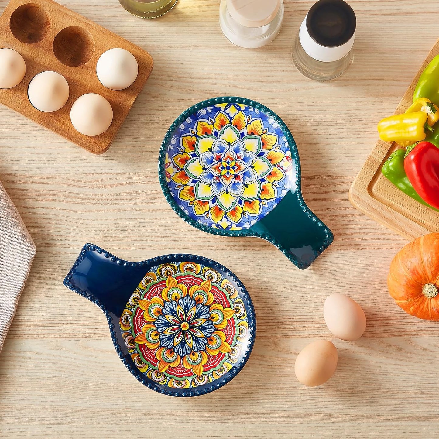 vancasso Ceramic Spoon Rest Sets of 2 for Stove Top, 7.7 Inch Cooking Spoon Holder for Kitchen Counter Decor, Spoon Holder for Coffee Spoon Rest, Spoon Cradle, Spatula, Spoons or Tongs, Dark