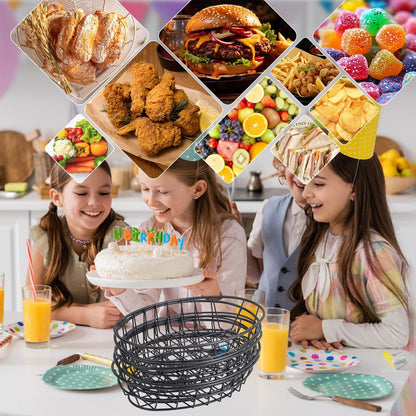 12 Pack Oval Wire Bread Basket, 9.5 x 6.2 x 2.17 Inch Metal Fast Food Baskets with 50 Sheets Deli Wrappers Paper, Metal Dinner Roll Baskets for Home & Kitchen, Serving and Storage(Black)