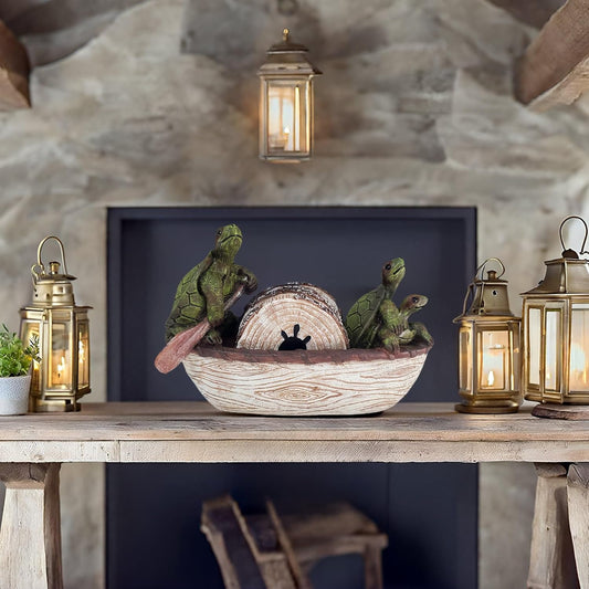 Turtle Coasters Set of 5 Rustic Coasters in Handmade Canoe Turtle Log Cabin Decor for The Home Drink Round Table Coffee Mug Wine Beer Bar Decorative Green