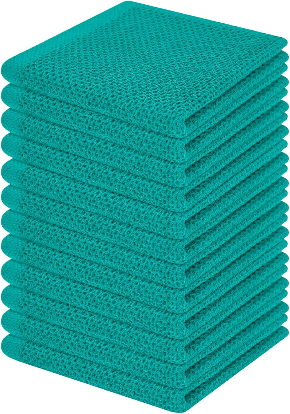 Homaxy 100% Cotton Waffle Weave Kitchen Dish Cloths, Ultra Soft Absorbent Quick Drying Dish Towels, 12 x 12 Inches, 12-Pack, Teal