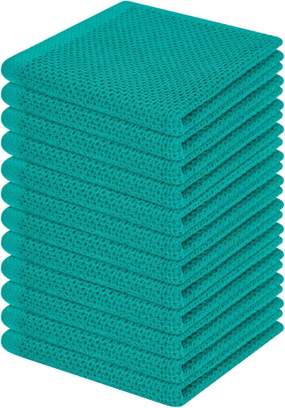 Homaxy 100% Cotton Waffle Weave Kitchen Dish Cloths, Ultra Soft Absorbent Quick Drying Dish Towels, 12 x 12 Inches, 12-Pack, Teal