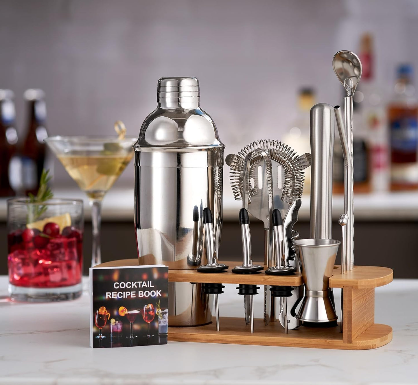 Cocktail Shaker Set - 17 Piece Stainless Steel Bartender Kit, Drink Martini Shaker, Home Bar Accessories, Cocktail Kit, Stainless Steel Bar Set, Shakers Bartending
