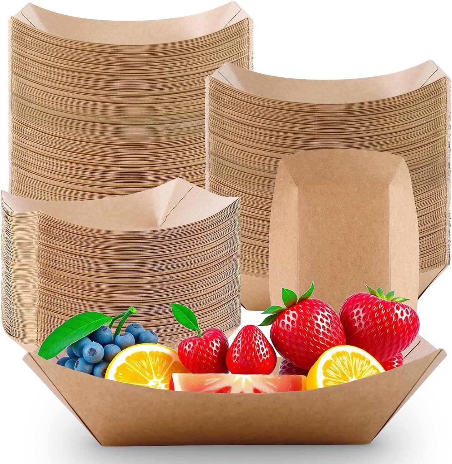 100 Pack Paper Food Boats, 3 Lb Heavy Duty Kraft Paper Food Trays, Disposable Serving Basket, Disposable Nacho Trays for Party Snacks French Fries Hot Dog Nachos BBQ Popcorn Taco, Brown