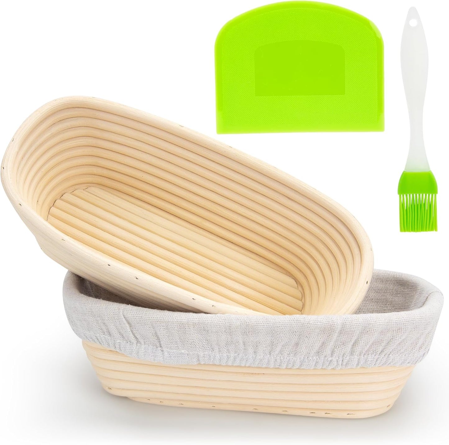 Banneton Bread Proofing Basket 9.6 * 6 Inch Sourdough Baking Rising Banaton Proofer Box Warmer Baskets Oval Round Bowl Cover Bowls Making Small Bulk Set of 2 Kit Supplies Tools Rattan for Bakers Gifts