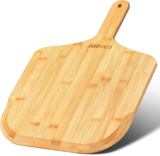 Pizza Peel 12 inch, Bamboo Pizza Paddle Spatula - Wooden Serving Board, Oven Accessory for Baking Homemade, Wood Cutting Board for Cheese Bread Fruit Vegetables