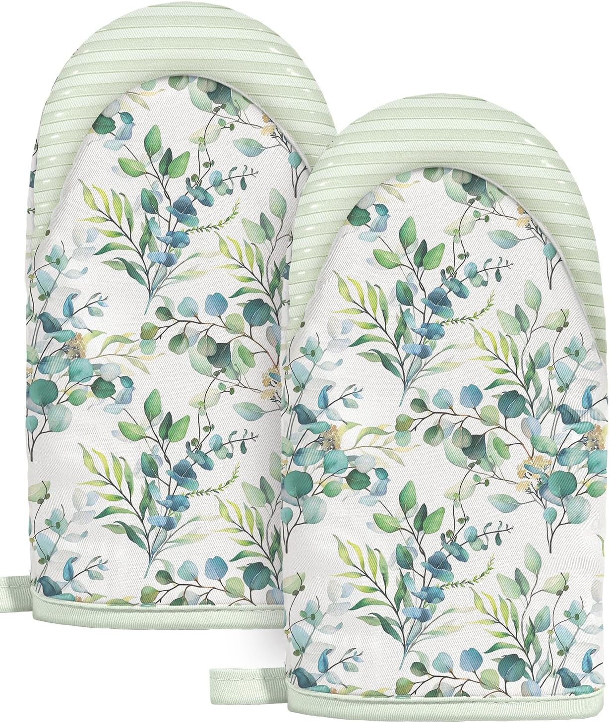 Slohif Sage Green Mini Oven Mitts Set – Flower Extended Short Heat Resistant Kitchen Gloves for Women, 100% Cotton Oven Mitts with Silicone Grips, Non-Slip and Thick Durable for Cooking & Baking