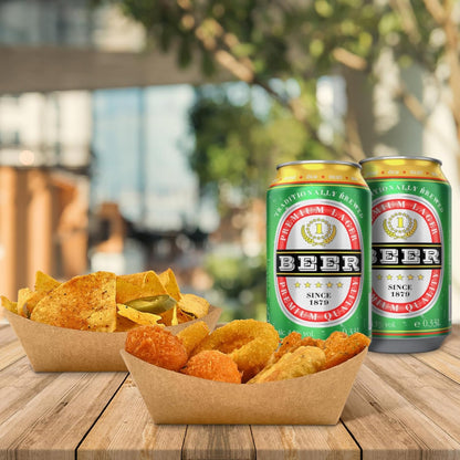 Ocmoiy 1lb Paper Food Trays, 100 Pack Heavy Duty Kraft Food Boats Holders Disposable Serving Basket Trays for Nachos, Fries, BBQ, Festivals, Party